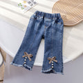 Girls' Pearl Lace Trim Flared Jeans - Versatile Fall Pants