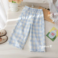 Girls' Plaid Wide-Leg Pants - Loose Fit Fall Pants