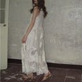 Lace Embroidered Chiffon Slit Tencel Long Dress, Vacation Style