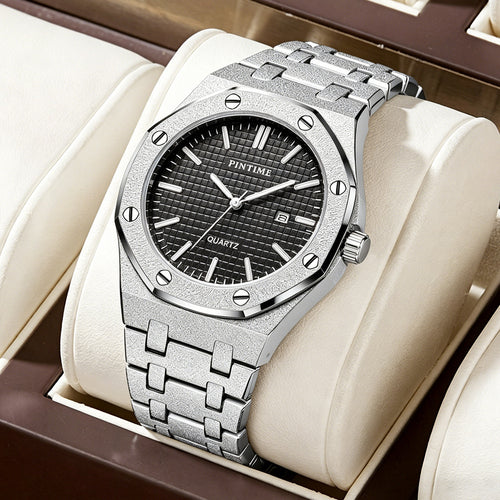 Overseas Luxury Mens Watch New Eight Edge Shape Frosted Gold Sand Glow Waterproof Steel Band Quartz Watch Wholesale
