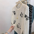 Women's Korean Unique Knit Printed Sun-Protection Lightweight Cardigan + Jacket + Top - Apricot