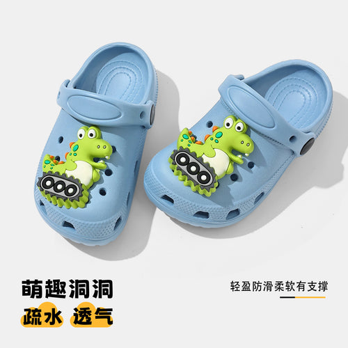 儿童洞洞鞋夏季居家可DIY室内防滑软底EVA环保卡通恐龙宝宝凉拖鞋