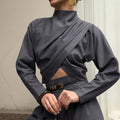 Fall Office Elegant High Neck Crop Twist Wide Leg Pants + Top 2-Piece Set