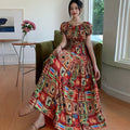 Rayon Floral Off-Shoulder Elastic Waist Bohemian Beach Dress