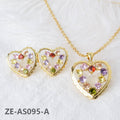 Influencer Mini Set Colorful Cubic Zirconia Heart Pendant Women Day Korean Fashionable Elegant Versatile Bestie Jewelry Cubic Zirconia Set