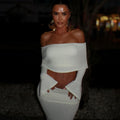 Fall Intellectual Minimal Long Sleeve Off-Shoulder Boat Neck Crop Long Skirt + Top 2-Piece Set