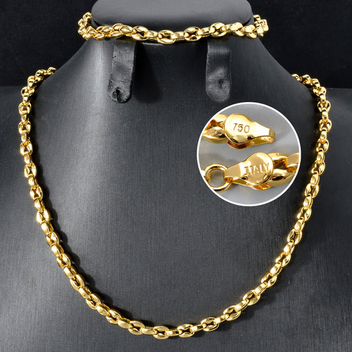 Cross-Border Gold Coffee Bean Rope Chain 18K Copper Necklace Bracelet Set Jewelry Set Necklace Hand Jewelry Wholesale