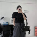 Summer Korean Youthful Puff Sleeve Cropped Shirt