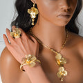 Personality 18K Overseas Dubai Gold Necklace Bracelet Set Earrings Bride Knot Wedding Women Wedding Accessory Set Jewelry