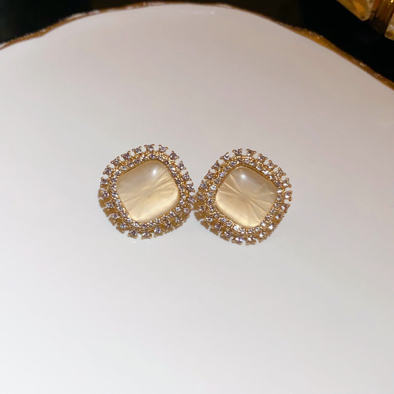 Rhinestone Flower Oval Pearl Drop Earrings - view 12