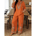 Women's Ethnic Long Sleeve Lace Trim Set 2026 | 2 Piece Outfit Set - White