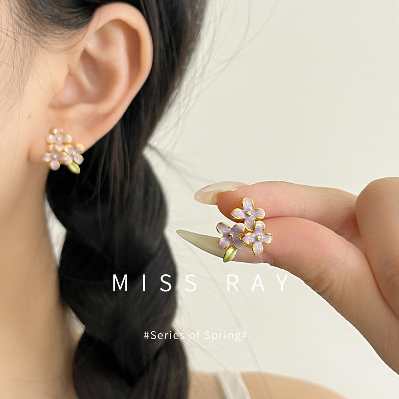 Enamel Flower Minimalist Stud Earrings - view 4