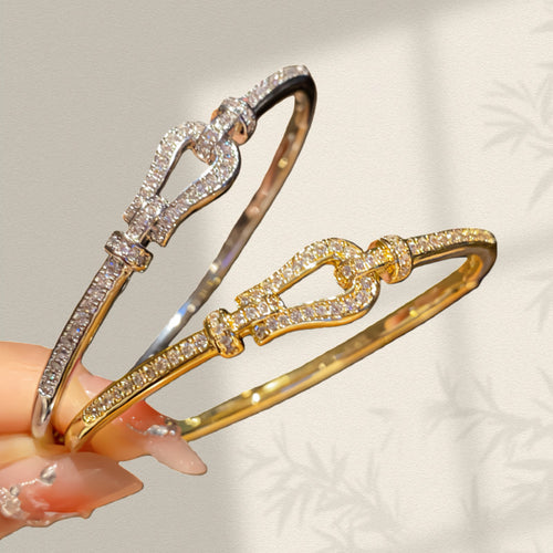 Korean Copper Coated 18K Cubic Zirconia Horseshoe Buckle Bangle Light Luxury Premium Bracelet Fashionable Exquisite Elegant Versatile Hand Jewelry