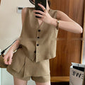 Summer Old Money Office Sleeveless V-Neck Vest + Tank Top 2-Piece Set