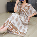 Women's Chinese French Short Sleeve V-Neck Printed Dress + Skirt 2026 - 1-1#