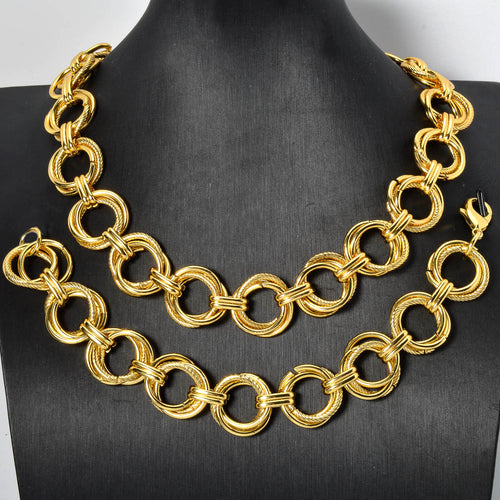Overseas Dubai Coated 18K Gold Pair Band Spliced Chain Gold Bracelet Necklace 2-Piece Set Simple Hip-Hop Plain Chain