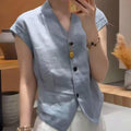 Summer Korean Casual Short Sleeve V-Neck Lightweight Loose Shirt