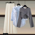 Fall-Winter Fashion Slimming Plus Size Knit Wool Wide Leg Pants + Sweater + Shirt 3-Piece Set