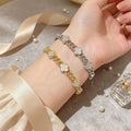 18K Gold Plated 4th Petal Flower Cubic Zirconia Bangle Light Luxury Premium Influencer Hand Jewelry Lucky Flower Mother of Pearl Bracelet Jewelry