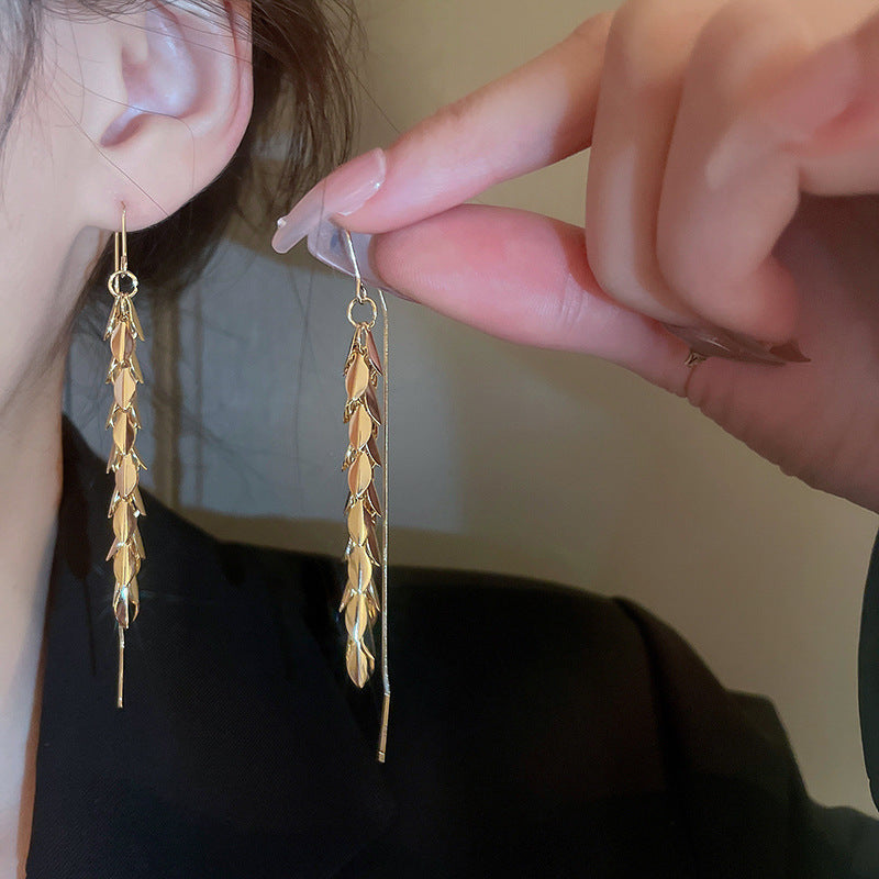 Gold-Plated Zircon Teardrop Tassel Earrings - view 11
