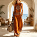 Women's Bohemian Ethnic Sleeveless Printed Color-Block Set 2026 - Pink