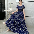 Rayon Floral Off-Shoulder Elastic Waist Bohemian Beach Dress