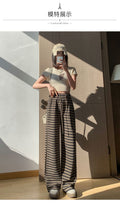 Summer Korean Casual High Waist Striped Loose Straight Leg Wide Leg Pants + Pants