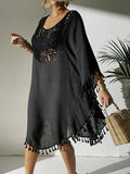 Beach Cover-Up Dress, Crochet Panel Fringe Bikini Cover