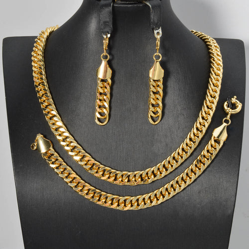 Overseas Middle East Bestseller Western INS Cuban Chain Necklace Earrings Set Ring Set Gold Plated Simple Versatile Set