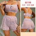 菲韵跨境欧美波点透视网纱性感内衣吊带短裤套装甜美多色睡衣6047