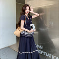 Women's Summer Retro Casual Embroidered Lightweight Skirt Set 2026 - Navy