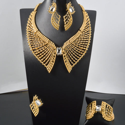 Western Fashionable Cutout Butterfly Design Set Full Diamond Wings Necklace Bangle Earrings Ring Set Overseas Wholesale