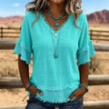 Summer Casual Short Sleeve V-Neck Loose Frayed Shirt