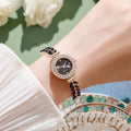 2026 New Fashionable Rhinestone Leaves Round Ladies Watch Clean Dial Adjustable Overseas Pro Supply Gift Watch