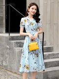 Sweet Small Floral Bow Tie Dress, French Print Slimming