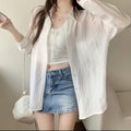 Women's Summer Casual Fashion Tencel Sun-Protection Lightweight Cardigan + Shirt + Ja - White