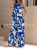 Women's Ethnic Sleeveless Slit Drapey Loose Wide Leg Pants + Tank Top 2-Piece Set 202 - 【LTA】◆1