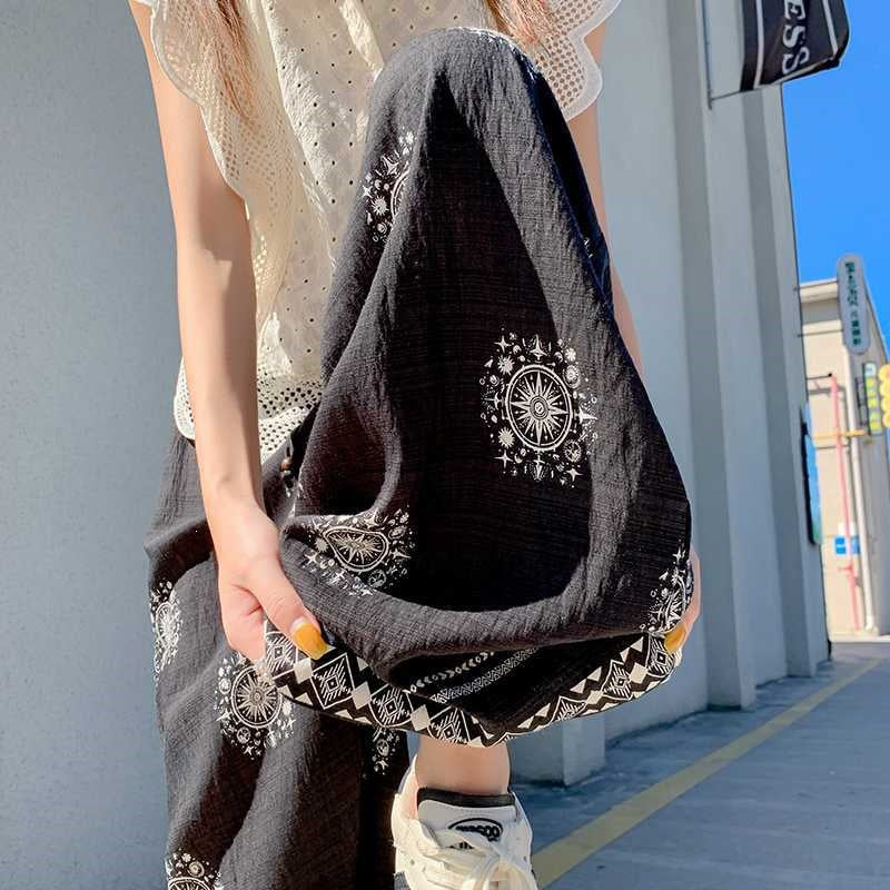 Summer Bohemian Ethnic Printed Drapey Lightweight Wide Leg Pants + Pants