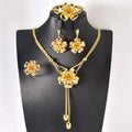 Overseas Dubai Bestseller 18K Gold Necklace Earrings Set Ring Bracelet Set India Women Banquet Flower Jewelry Set