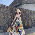 Ethnic Graffiti Print Camisole A-Line Fitted Long Dress