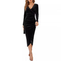 V-Neck Bodycon Irregular Midi Dress - Sexy Retro Solid Color Evening Gown