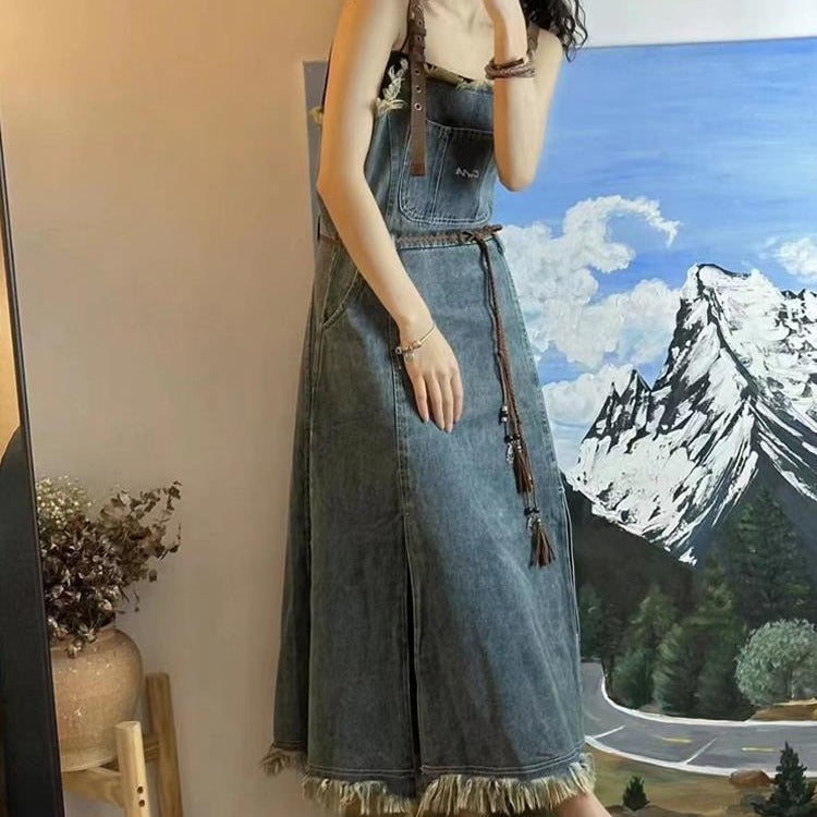 Summer French Retro Petite Strap Dress + Long Skirt