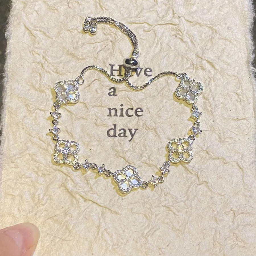 French Rhinestone Floral Adjustable Bracelet - view 7