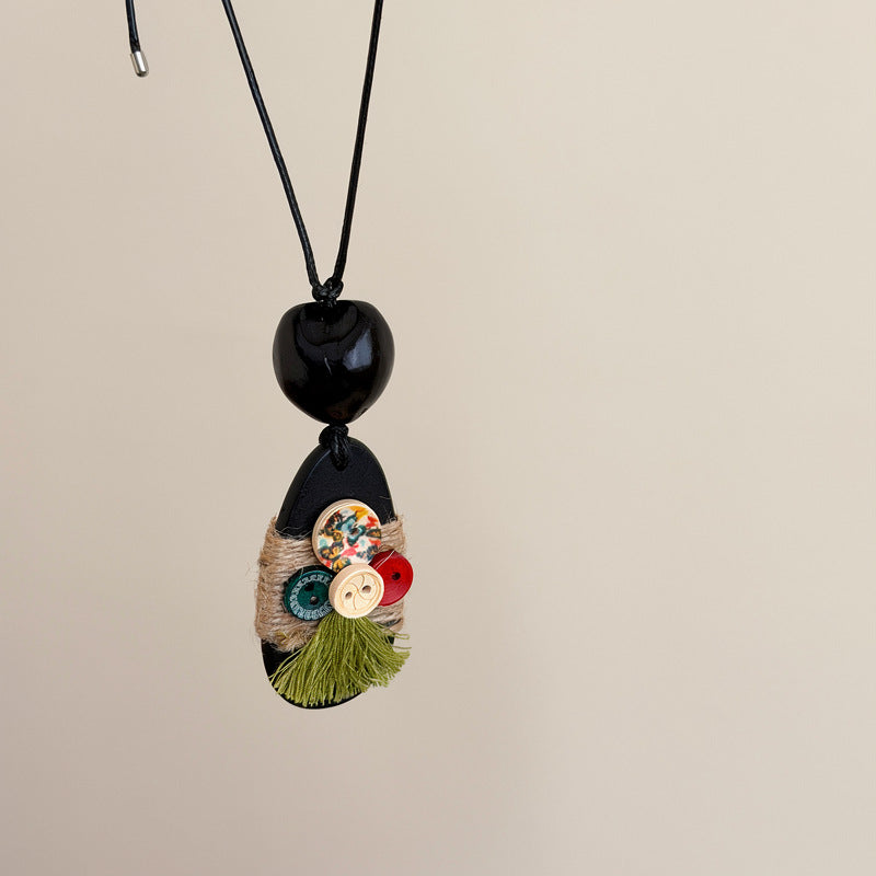 Bohemian Wooden Bead Rope Pendant Necklace - view 6