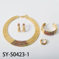Western Claw Chain Light Luxury Set Colorful Rhinestone Necklace Earrings Set Ring Bangle Set Overseas Banquet Gown Jewelry Women