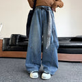 Girls' Stitched Curved-Leg Wide-Leg Jeans - Casual