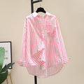 Spring Fashion Versatile Cotton Long Sleeve Striped Printed Loose Cardigan + Shirt