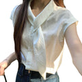 Summer Office French Mini Flutter Sleeve Short Sleeve Loose Shirt