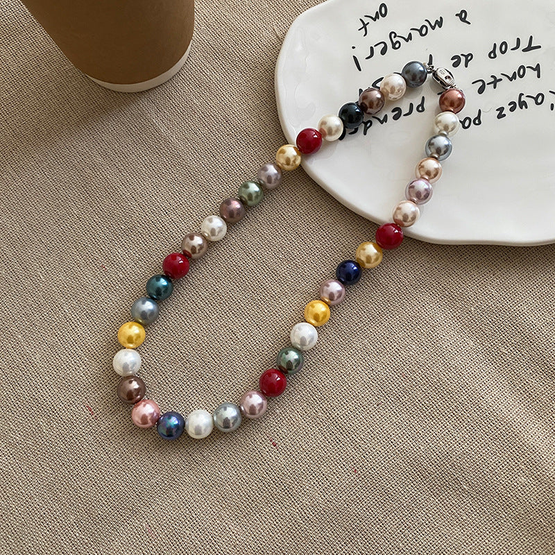 Colorful Beaded Round Pearl Necklace – Korean-Inspired Style - view 6