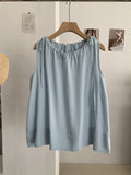 Korean Japanese Sleeveless Crew Neck Tie-Front Doll Top Shirt + Tank Top